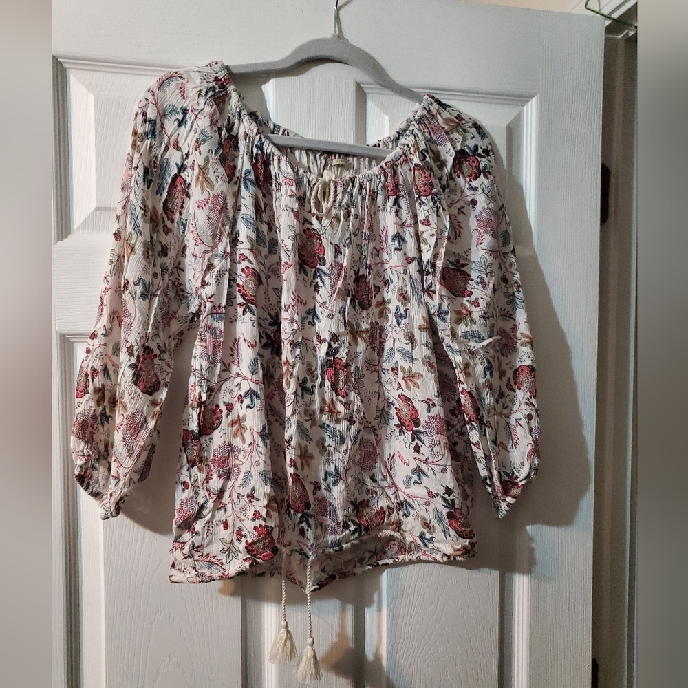 Denim & Supply Ralph Lauren cotton poet's blouse floral pink and blue pattern